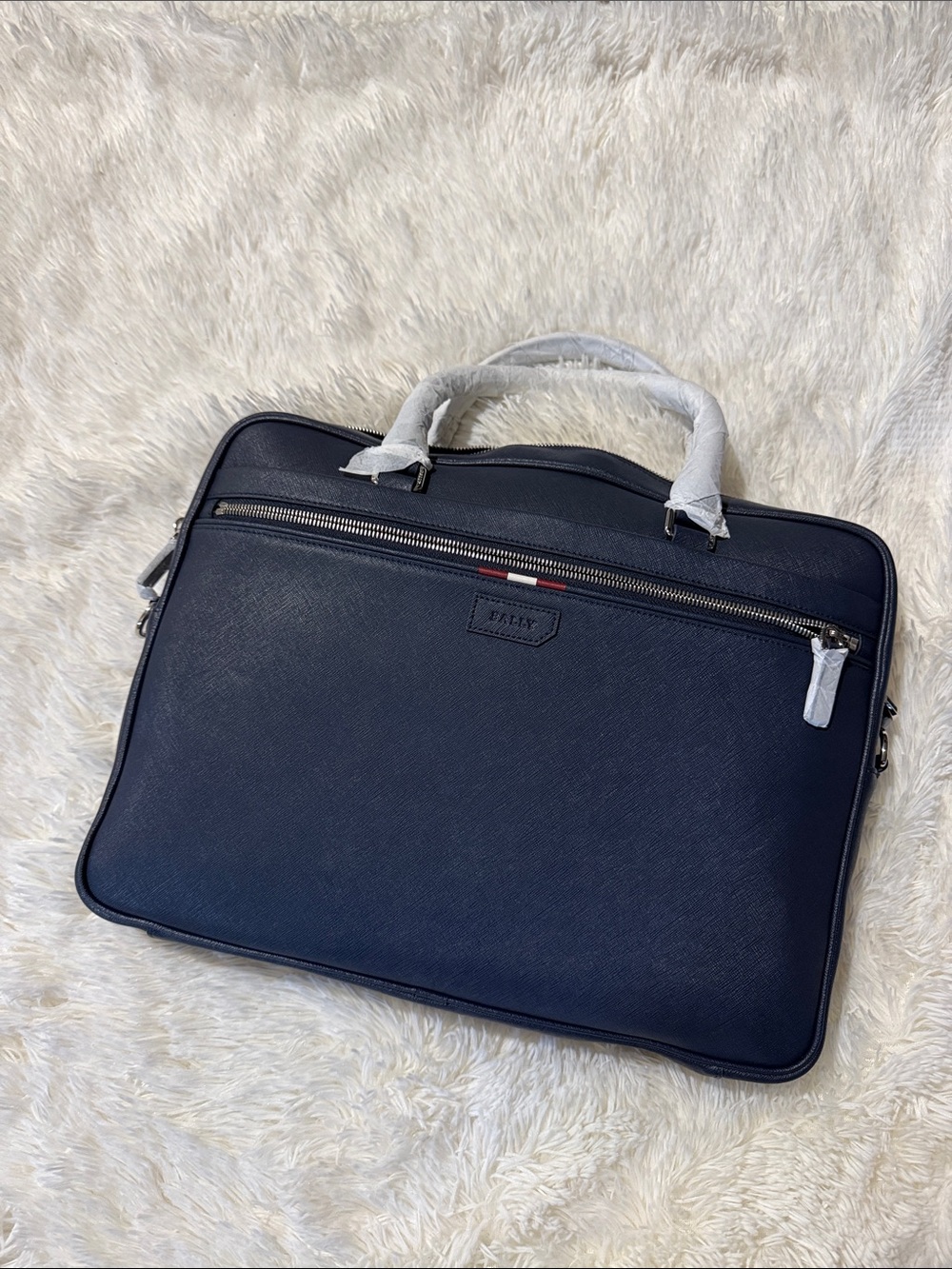 Bally Navy Leather Laptop Briefcase